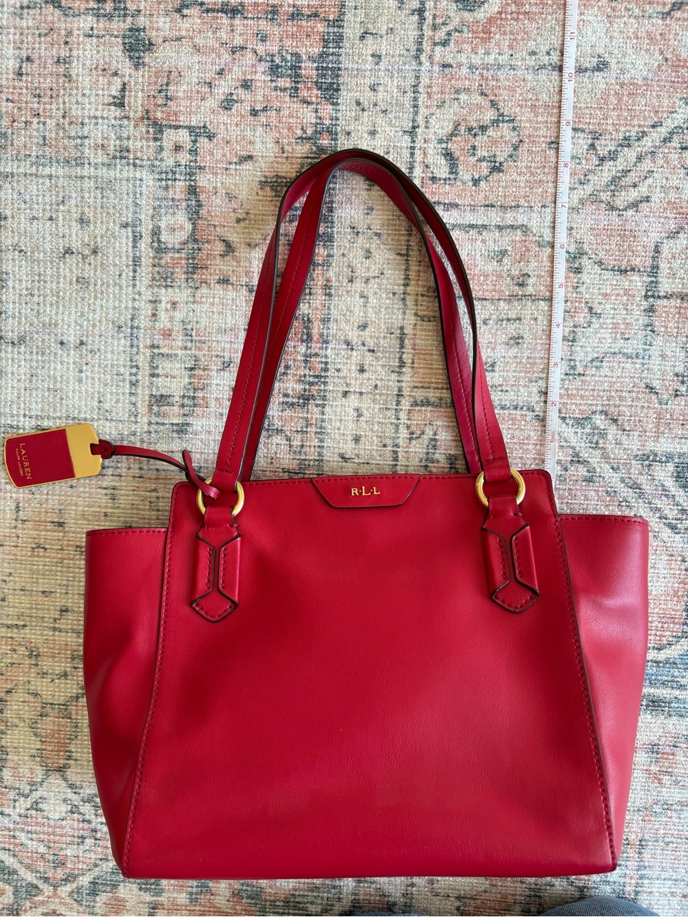 Ralph Lauren Red Leather Double-Handle Tote - Picture 3 of 4